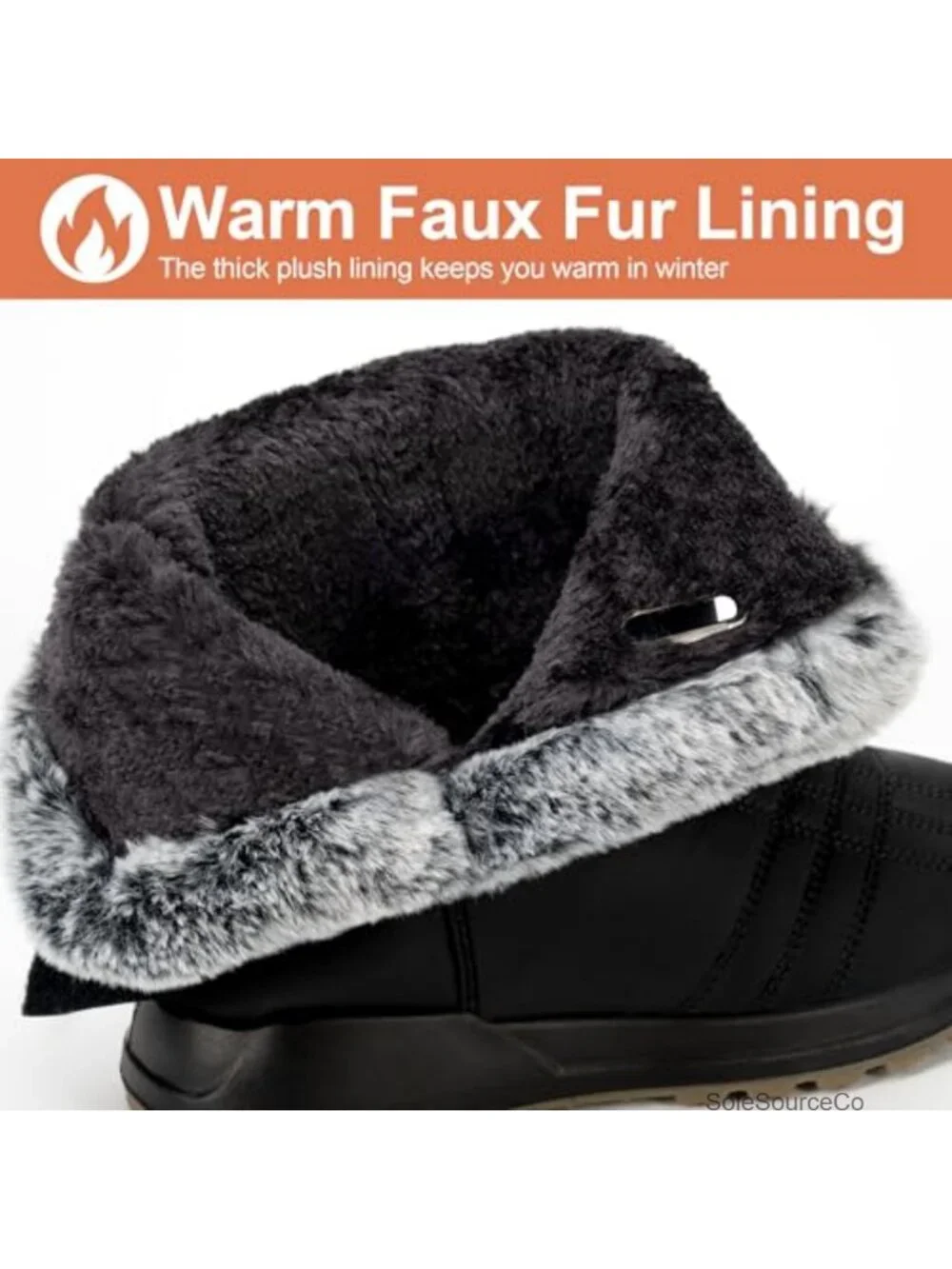 Waterproof Faux Fur Lined Mid Calf Snow Boots Women Winter Hook Loop Outdoor